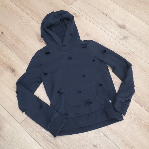 Girls Yogalicious Black Hoodie L 12/14 Destroyed Zombie Ripped Thrashed Gothic - Picture 1 of 8